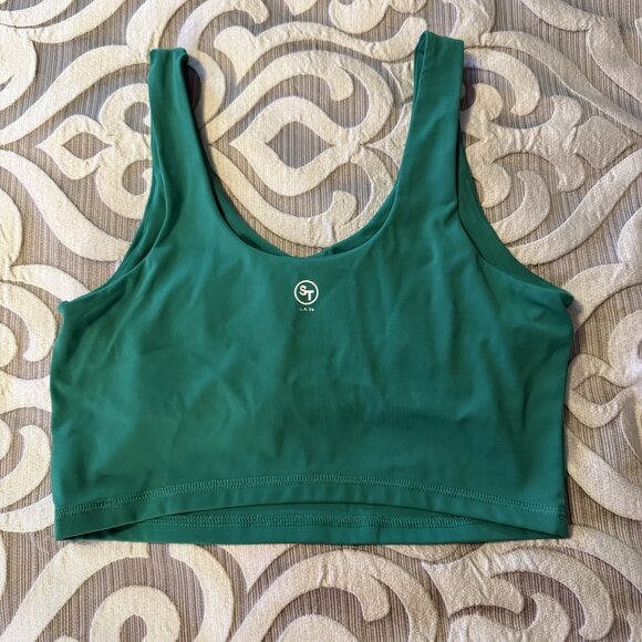 Social Tourist Kelly Green Stretch Crop Bra Tank Top Size Small EUC - Picture 2 of 8